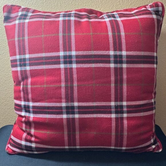 Vintage-Style Christmas Pillow With Red Truck & Trees 20" X 20" Inch Reversible - Picture 3 of 5